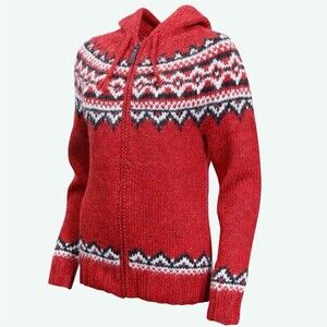 ICEWEAR Womens Size XXL Hooded 100% Icelandic Wool Fair Isle Sweater